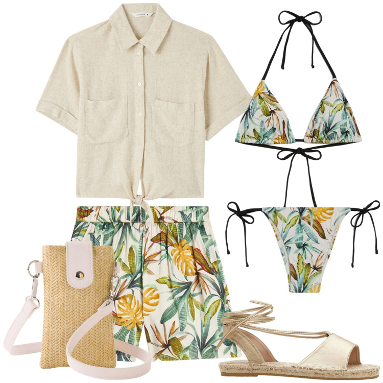 Outfit donna - Summer is coming!. Stile Casual per Mare. Abbinamento con sandali, borse a tracolla, camicie a manica corta, bikini, pantaloni, bikini.