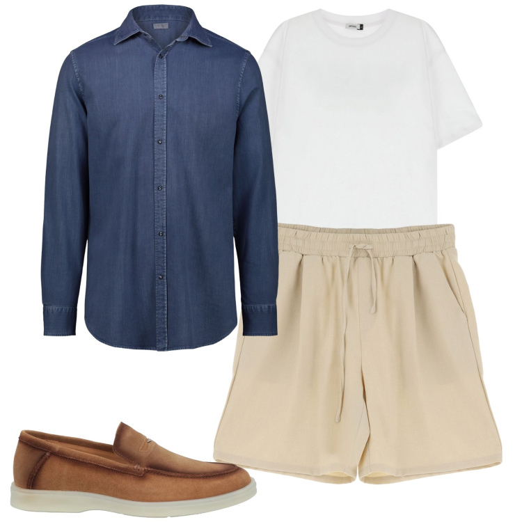 Outfit uomo - City. Stile Trendy per Tutti i giorni. Abbinamento con scarpe stringate, t-shirt, bermuda, camicie.