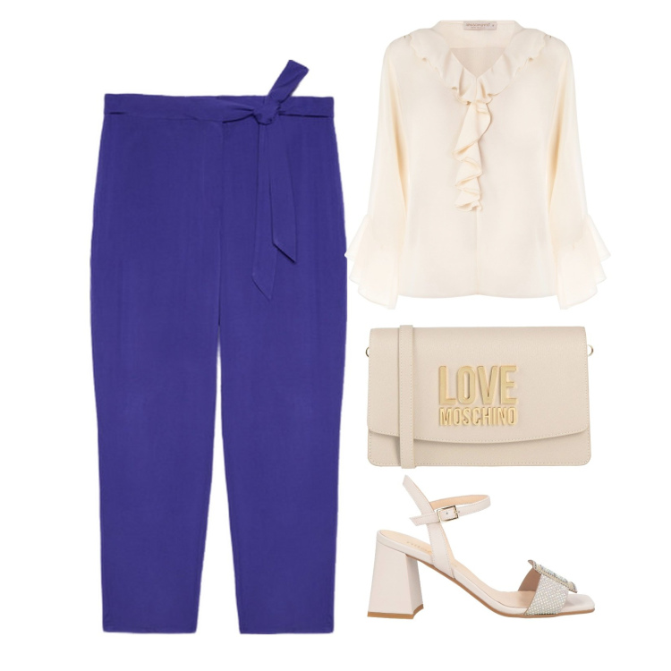 Outfit donna - Le rouches!. Stile Bon Ton per Serata fuori. Abbinamento con borse a tracolla, sandali in pelle, bluse, pantaloni.