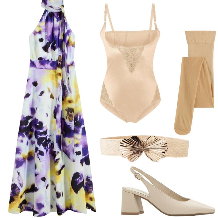 Outfit donna - Summer romance-il vestito lungo a fiori. Stile Romantica per Cerimonia. Abbinamento con vestiti lunghi, body, cinture, collant, décolleté.