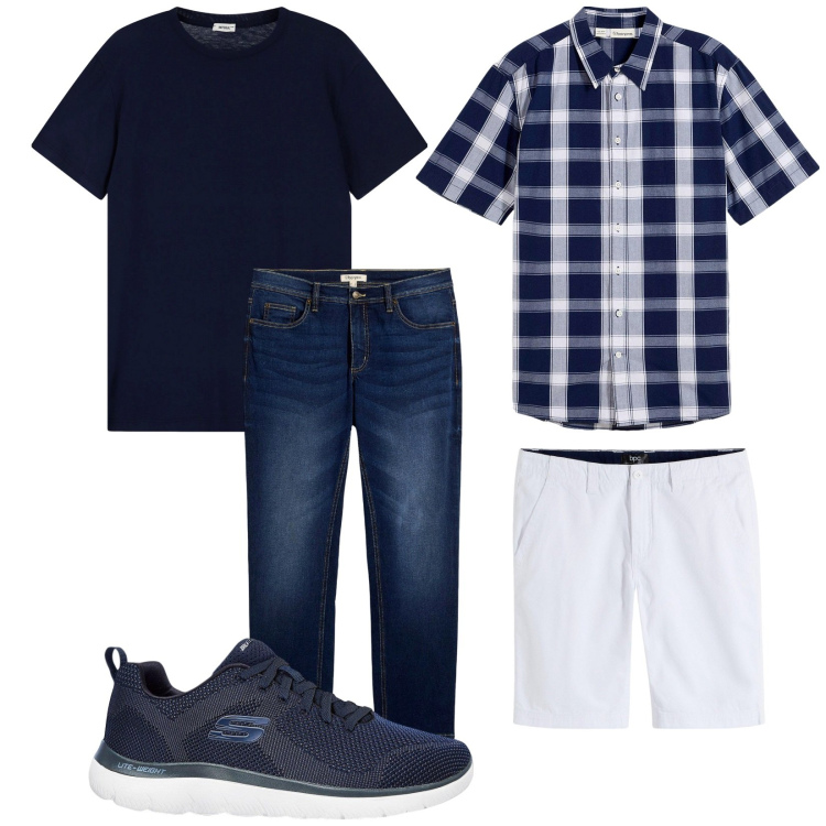 Outfit uomo - Come vuoi. Stile Casual per Tutti i giorni. Abbinamento con jeans dritti, camicie a manica corta, sneakers, pantaloncini sportivi, t-shirt.