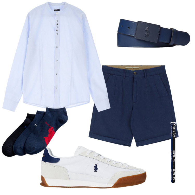 Outfit uomo - Nel blu dipinto di blu. Stile Casual per Tutti i giorni. Abbinamento con camicie, bermuda, calzini, orologi, cinture, sneakers.