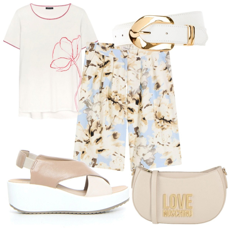 Outfit donna - Total look #2174843. Stile Trendy per Tutti i giorni. Abbinamento con cinture, bermuda, borse a tracolla, t-shirt, sandali.