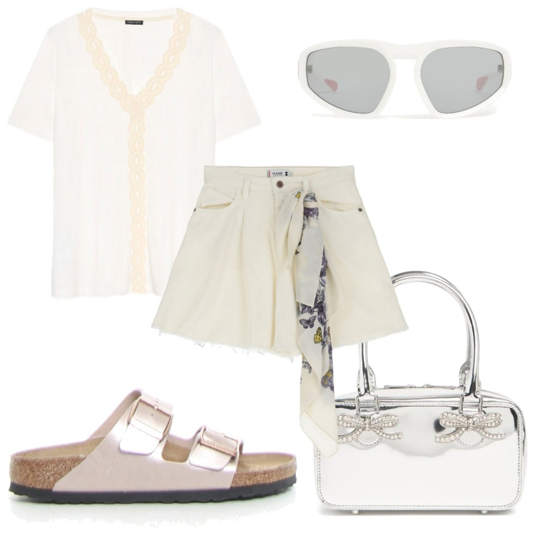 Outfit donna - Total look #2174844. Stile Trendy per Tutti i giorni. Abbinamento con shorts, t-shirt, ciabatte, occhiali da sole, borse a mano.