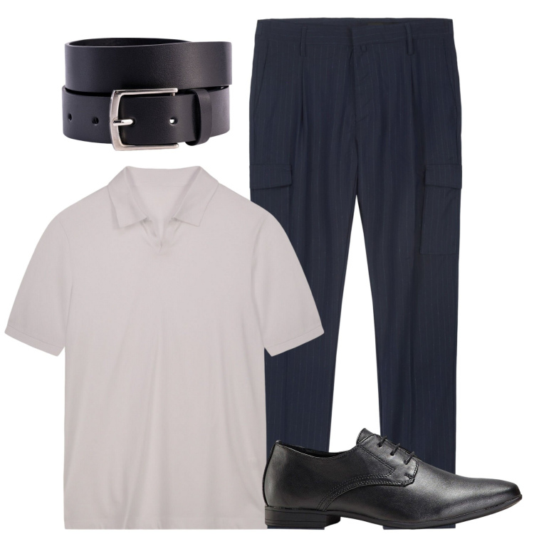Outfit uomo - In ufficio. Stile Urban per Ufficio. Abbinamento con scarpe stringate, polo, pantaloni cargo, cinture.