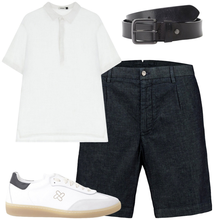 Outfit uomo - City. Stile Casual per Tutti i giorni. Abbinamento con cinture, sneakers, polo, bermuda.