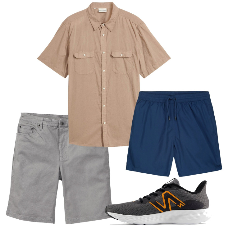 Outfit uomo - Casual al mare. Stile Casual per Tutti i giorni. Abbinamento con bermuda, camicie a manica corta, sneakers, costumi.