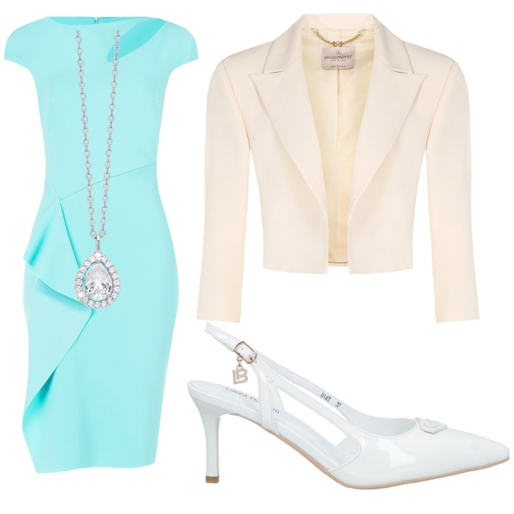 Outfit donna - Cenerentola. Stile Casual chic per Cerimonia. Abbinamento con décolleté, vestiti a tubino, bolero, collane.