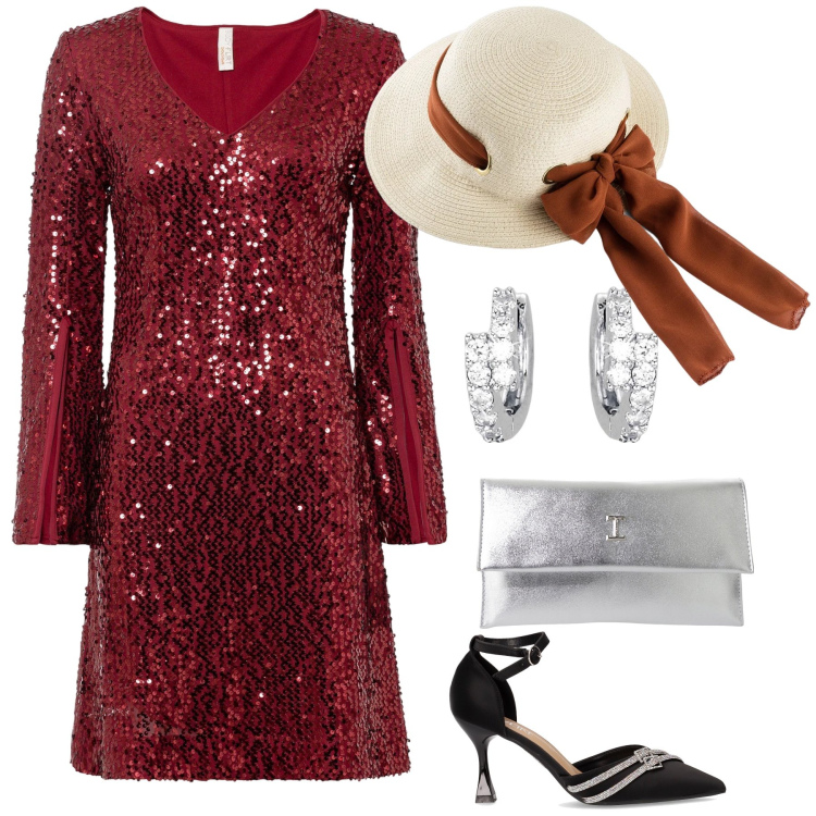 Outfit donna - Total look. Stile Glamour per Cerimonia. Abbinamento con cappelli, vestiti, orecchini, pochette, décolleté.