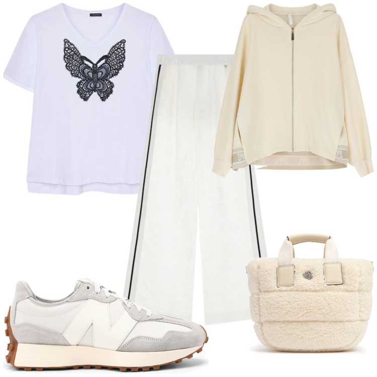 Outfit donna - Total look #2174971. Stile Basic per Sport. Abbinamento con sneakers, pantaloni a palazzo, felpe con cappuccio, t-shirt, borse tote.