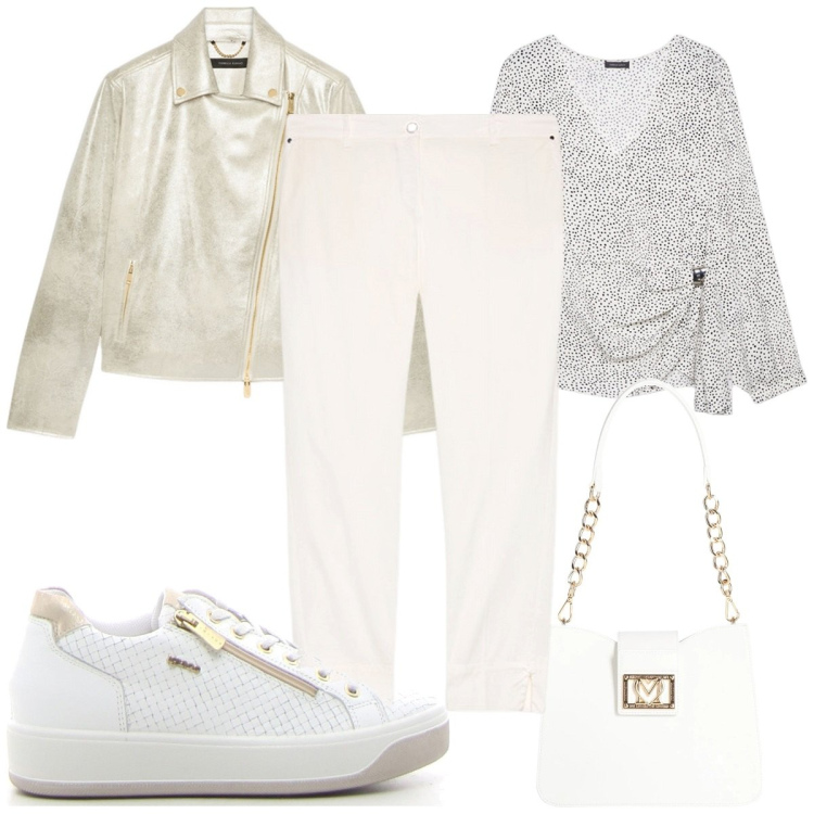 Outfit donna - Total look #2174989. Stile Casual chic per Tutti i giorni. Abbinamento con borse a spalla, bluse, pantaloni chino, sneakers, blazer.