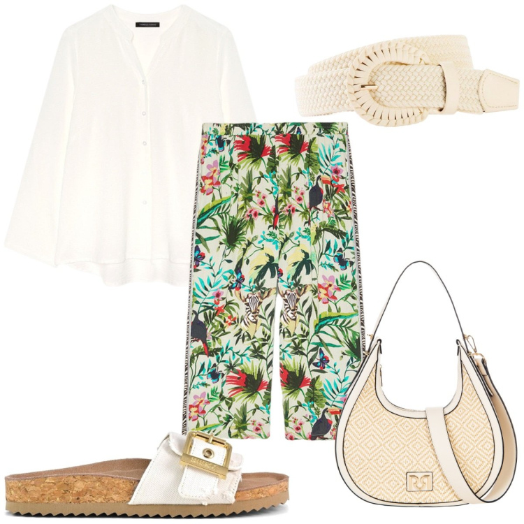 Outfit donna - Total look #2174994. Stile Etnico per Tutti i giorni. Abbinamento con cinture, borse a mano, pantaloni, camicie, sandali.