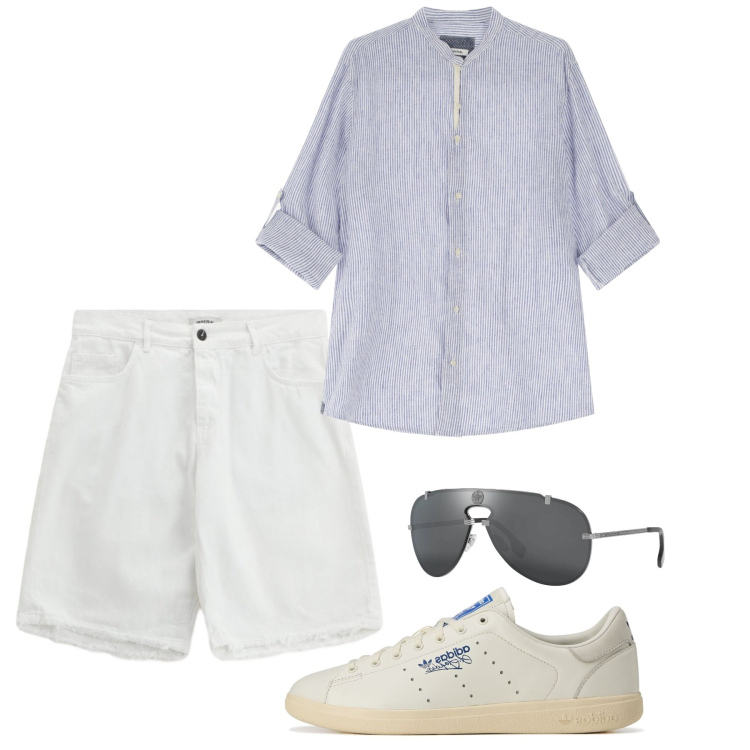 Outfit uomo - Nice. Stile Casual per Tutti i giorni. Abbinamento con occhiali da sole, camicie, bermuda, sneakers.