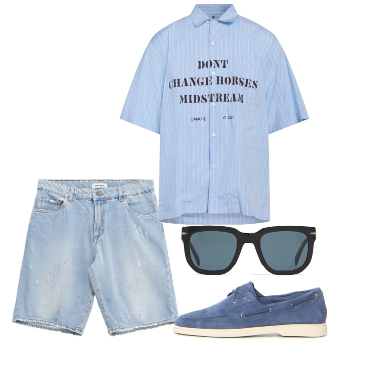 Outfit uomo - Fresko. Stile Casual per Tutti i giorni. Abbinamento con camicie a manica corta, bermuda, occhiali da sole, scarpe stringate.