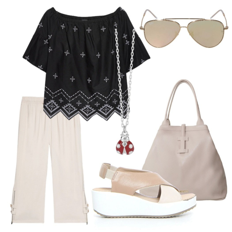 Outfit donna - Sceglilo per ogni momento del giorno. Stile Casual chic per Tutti i giorni. Abbinamento con collane, borse tote, bluse, pantaloni, sandali, occhiali da sole.