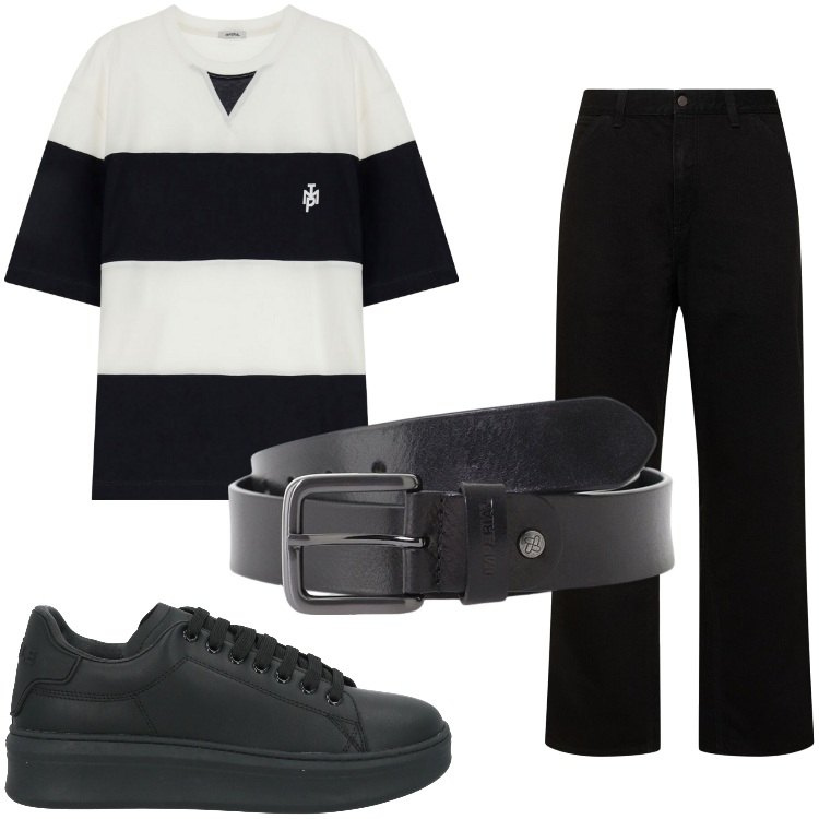 Outfit uomo - Total look #2175122. Stile Urban per Tutti i giorni. Abbinamento con sneakers, t-shirt, cinture, jeans.