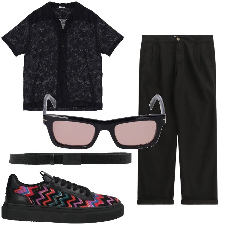 Outfit uomo - Total look #2175155. Stile Trendy per Serata speciale. Abbinamento con sneakers, cinture, pantaloni, camicie a manica corta, occhiali da sole.