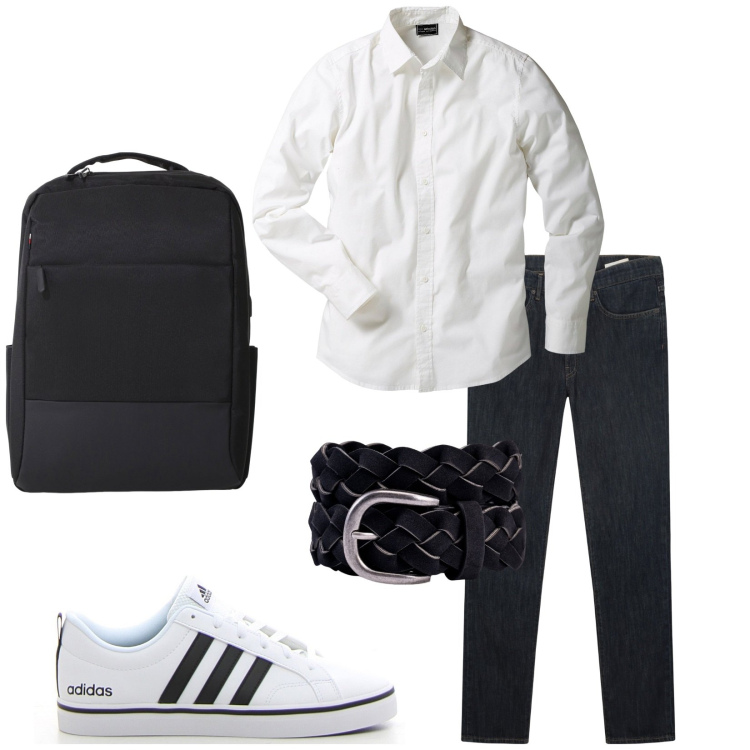 Outfit uomo - Vado e torno. Stile Casual per Tutti i giorni. Abbinamento con camicie, borse sportive, cinture, sneakers, jeans.