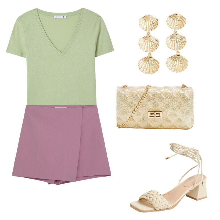Outfit donna - Total look #2175191. Stile Casual per Tutti i giorni. Abbinamento con t-shirt, minigonne, orecchini, sandali alla schiava, borse a tracolla.