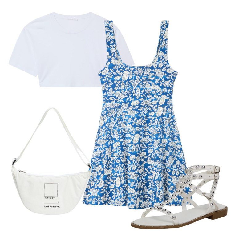 Outfit donna - Total look #2175196. Stile Casual per Tutti i giorni. Abbinamento con vestiti corti, marsupi, t-shirt, sandali.