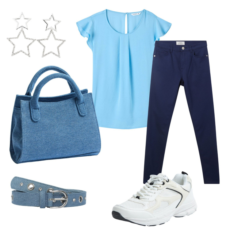 Outfit donna - Total look #2175206. Stile Casual chic per Ufficio. Abbinamento con bluse, cinture, orecchini, pantaloni, borse a tracolla, sneakers.