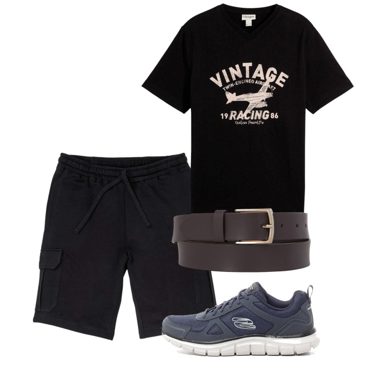 Outfit uomo - Urban. Stile Urban per Tutti i giorni. Abbinamento con bermuda, t-shirt, cinture, sneakers.
