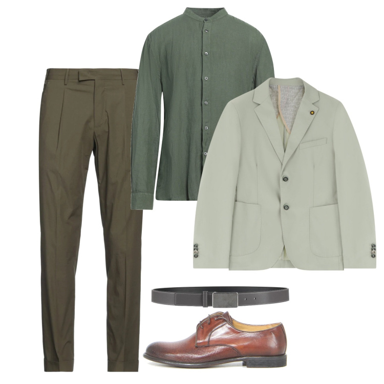 Outfit uomo - Una giacca chiara. Stile Business/Elegante per Serata speciale. Abbinamento con cinture, camicie, pantaloni, giacche, scarpe stringate.