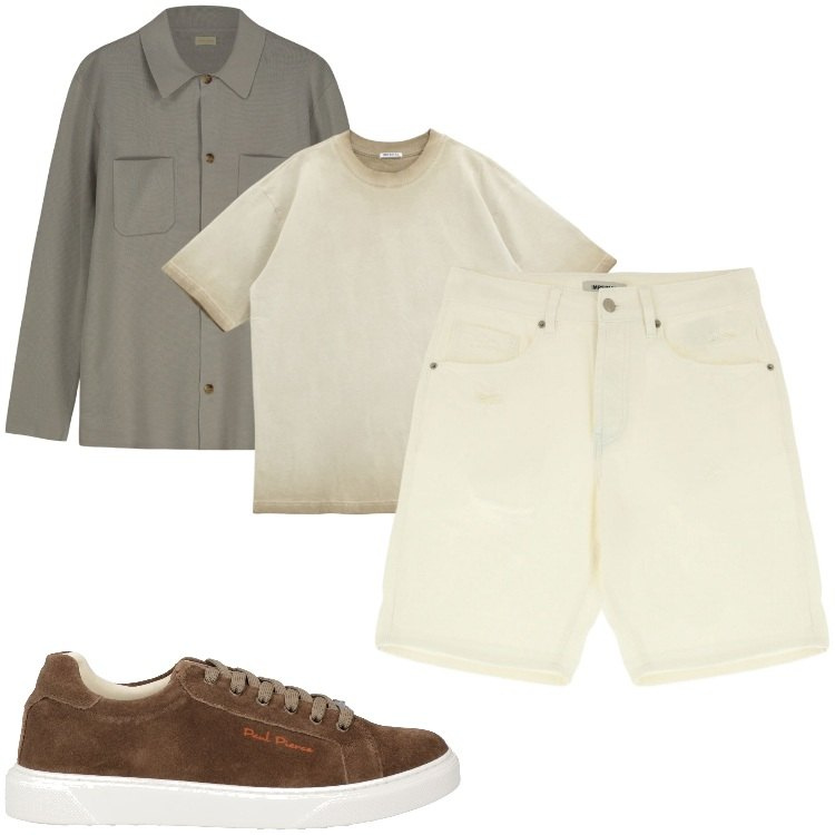 Outfit uomo - Total look #2175247. Stile Casual per Tutti i giorni. Abbinamento con sneakers, t-shirt, bermuda, cardigans.