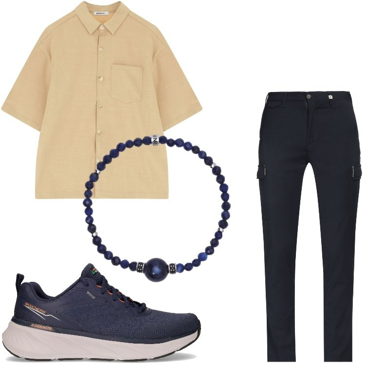 Outfit uomo - Total look #2175256. Stile Urban per Tutti i giorni. Abbinamento con pantaloni cargo, braccialetti, camicie a manica corta, sneakers.