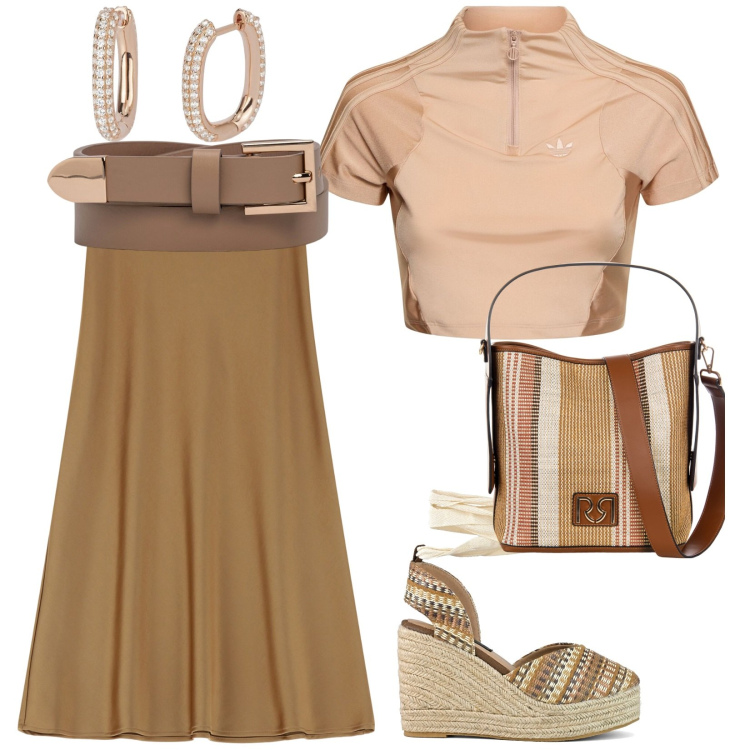 Outfit donna - Sportiva e non. per Tutti i giorni. Abbinamento con orecchini, borse a secchiello, gonne longuette, zeppe, cinture, top.