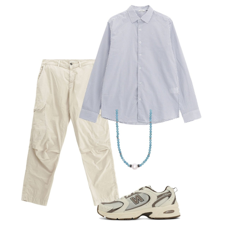 Outfit uomo - La collanina azzurra. Stile Urban per Tutti i giorni. Abbinamento con collane, sneakers, pantaloni cargo, camicie.