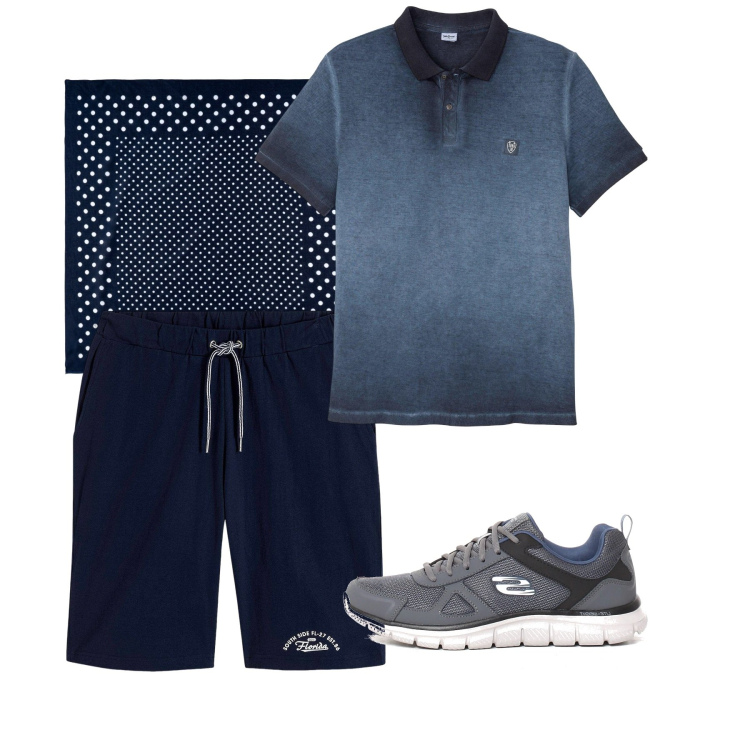 Outfit uomo - Casual. Stile Casual per Tutti i giorni. Abbinamento con bermuda, polo, sciarpe e foulard, sneakers.