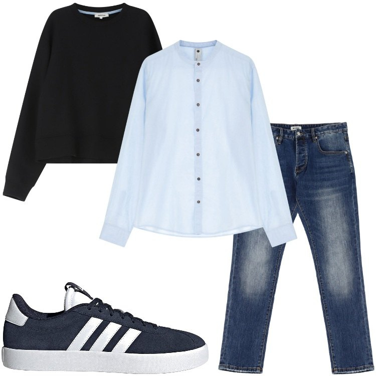 Outfit uomo - Total look #2175313. Stile Urban per Tutti i giorni. Abbinamento con felpe, camicie, jeans dritti, sneakers.