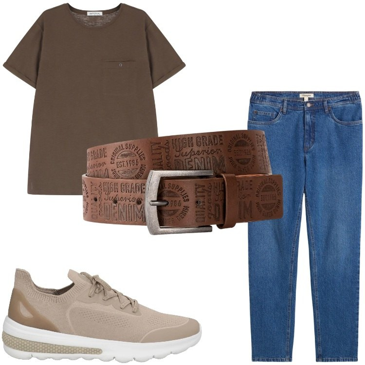 Outfit uomo - Total look #2175347. Stile Casual per Tutti i giorni. Abbinamento con cinture, jeans dritti, sneakers, t-shirt.