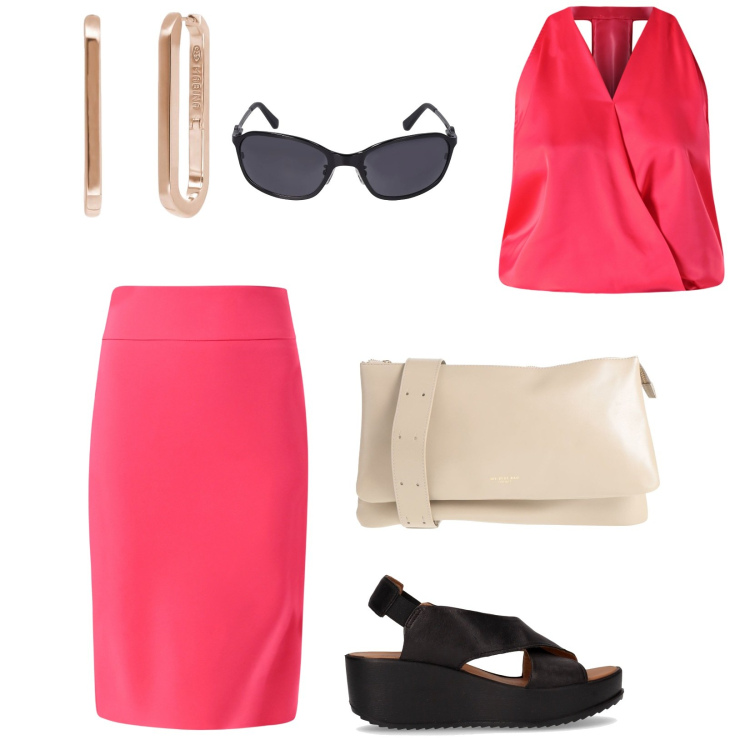 Outfit donna - Estate in città. per Ufficio. Abbinamento con borse a tracolla, orecchini, top, gonne, sandali, occhiali da sole.