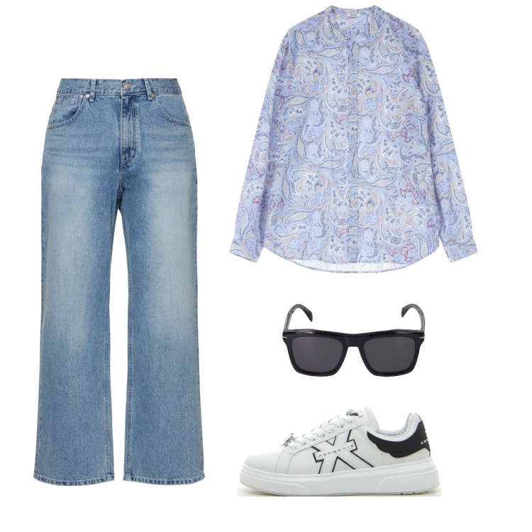 Outfit uomo - Maggio. Stile Casual per Tutti i giorni. Abbinamento con camicie, occhiali da sole, jeans, sneakers.