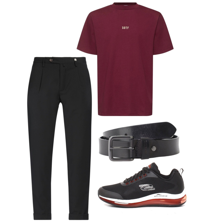 Outfit uomo - Casual. Stile Casual per Tutti i giorni. Abbinamento con pantaloni chino, cinture, t-shirt, sneakers.