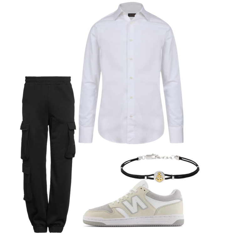 Outfit uomo - Maggio. Stile Casual per Tutti i giorni. Abbinamento con pantaloni cargo, braccialetti, sneakers, camicie.