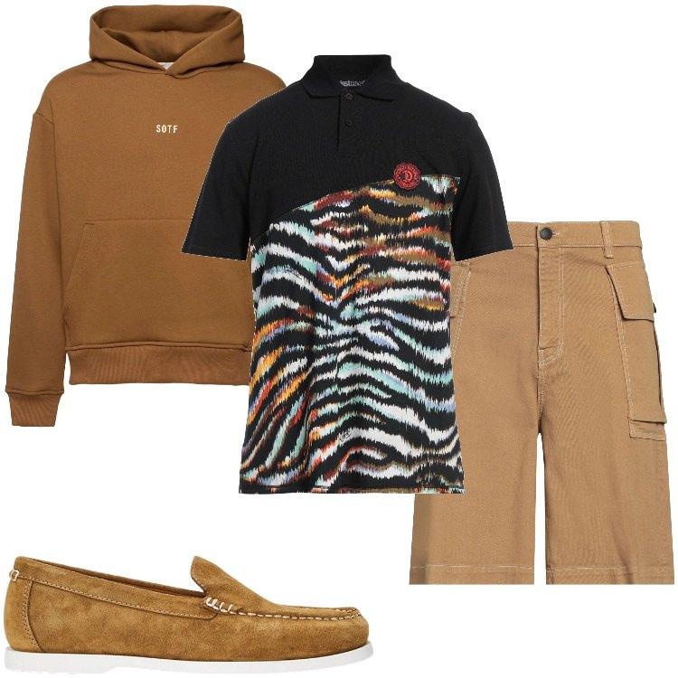 Outfit uomo - Total look #2175431. Stile Trendy per Tutti i giorni. Abbinamento con polo, shorts, scarpe stringate, felpe con cappuccio.