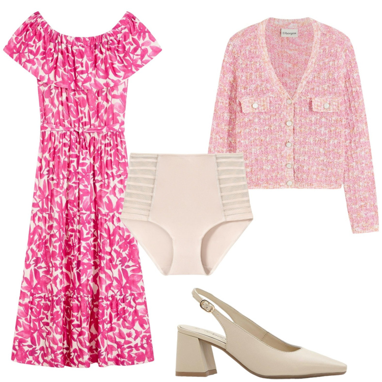 Outfit donna - Summer romance. Stile Glamour per Tutti i giorni. Abbinamento con culotte, décolleté, vestiti midi/longuette, cardigans.