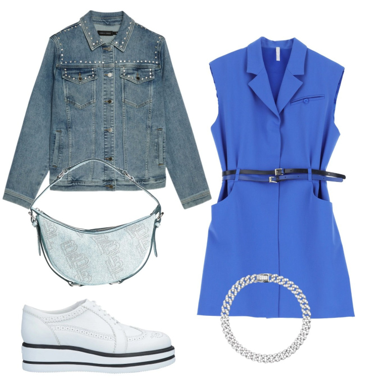 Outfit donna - Jeans. Stile Casual per Tutti i giorni. Abbinamento con scarpe stringate, borse a mano, braccialetti, vestiti corti, blazer.