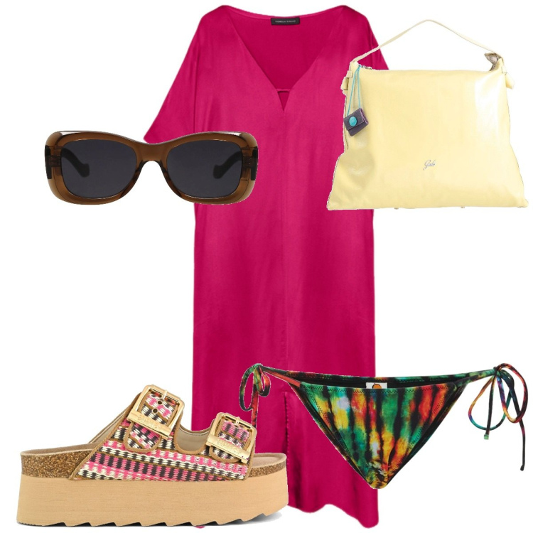 Outfit donna - Total look #2175465. Stile Trendy per Mare. Abbinamento con occhiali da sole, borse a mano, sandali, vestiti lunghi, bikini.
