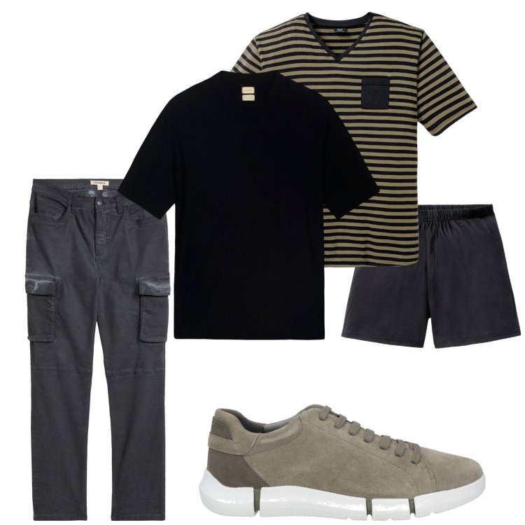 Outfit uomo - Total look #2175527. Stile Casual per Tutti i giorni. Abbinamento con pantaloni cargo, abbigliamento da notte, sneakers, t-shirt.