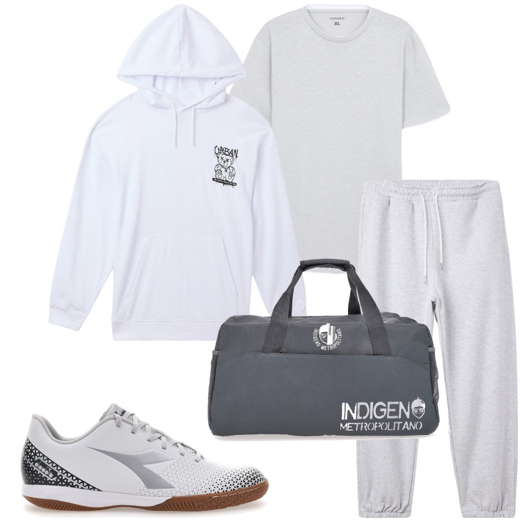 Outfit uomo - Total look #2175538. Stile Casual per Sport. Abbinamento con t-shirt, felpe con cappuccio, pantaloni, scarpe sportive, borse sportive.