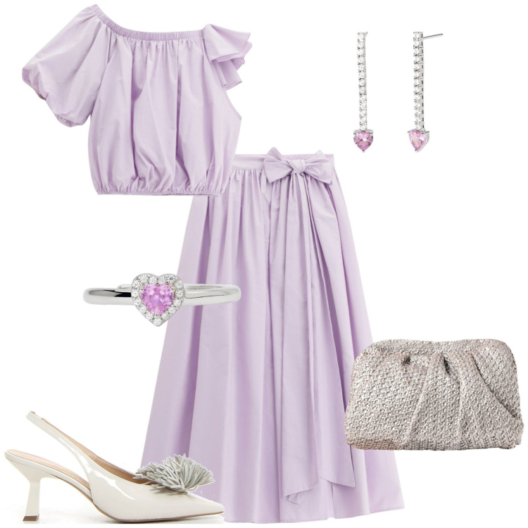 Outfit donna - Cerimonia evento serata. Stile Romantica per Cerimonia. Abbinamento con anelli, orecchini, clutch, gonne lunghe, top, décolleté.