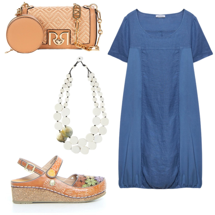 Outfit donna - Semplicemente. Stile Basic per Tutti i giorni. Abbinamento con borse a tracolla, vestiti midi/longuette, sandali, ciondoli.