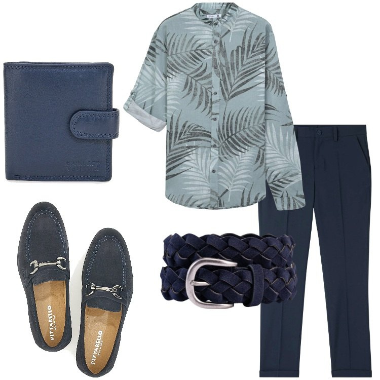Outfit uomo - A cena dopo l\'ufficio. Stile Business/Elegante per Serata speciale. Abbinamento con camicie, pantaloni chino, scarpe stringate, cinture, portafogli.