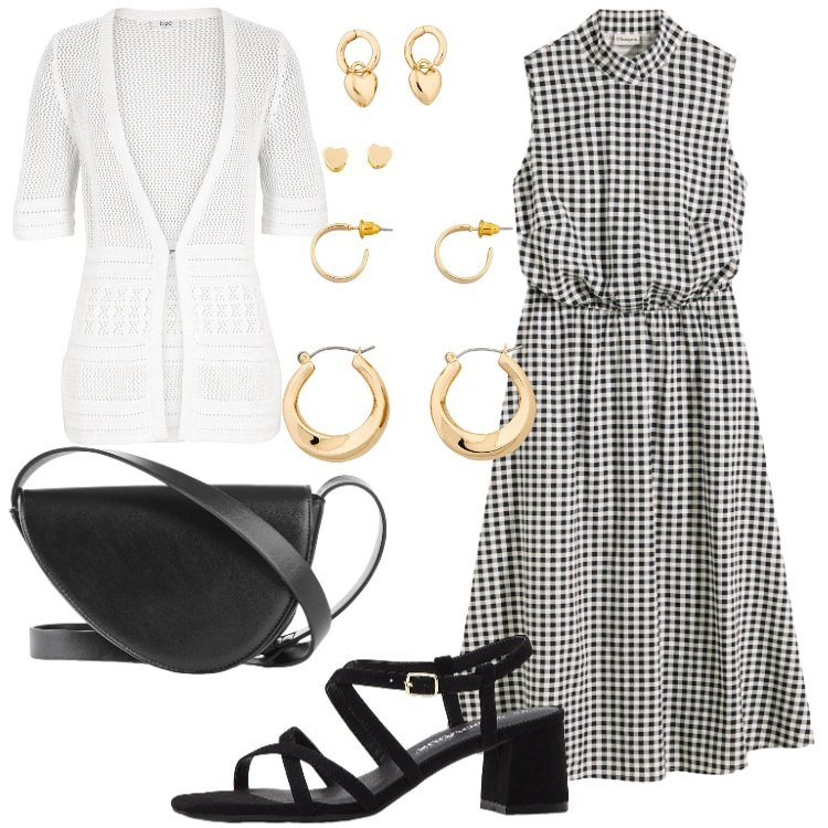 Outfit donna - Summer romance. Stile Bon Ton per Ufficio. Abbinamento con cardigans, borse a tracolla, vestiti, sandali col tacco, orecchini.