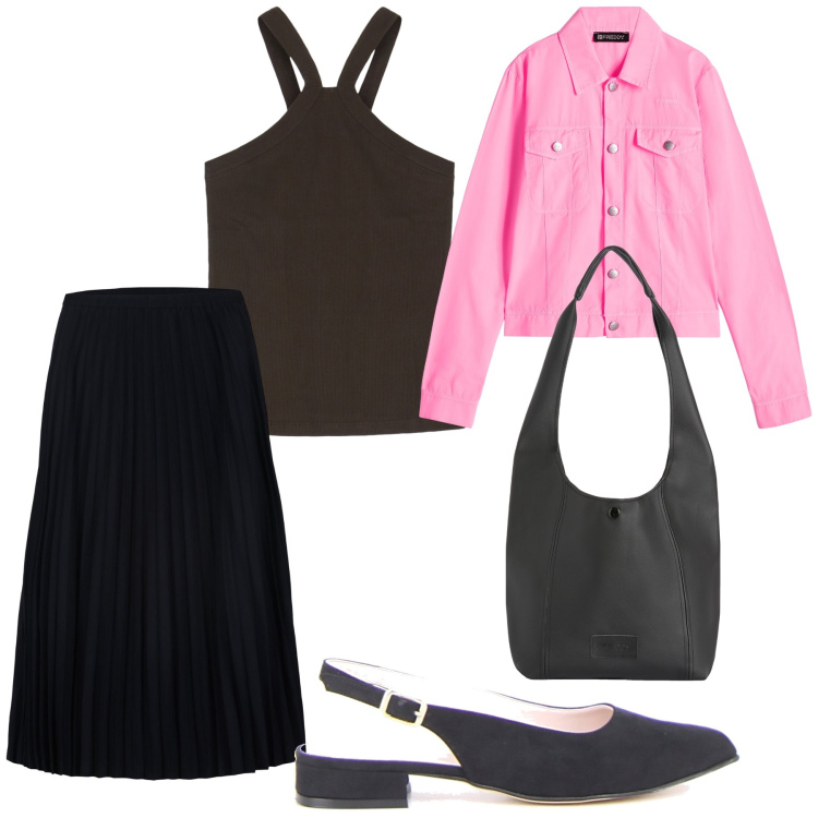 Outfit donna - Giubbino rosa per dare colore. Stile Urban per Ufficio. Abbinamento con top, borse a spalla, blazer, gonne longuette, décolleté.
