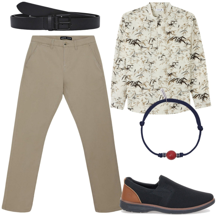 Outfit uomo - Aperitivo estivo. Stile Urban per Tutti i giorni. Abbinamento con camicie, pantaloni chino, cinture, braccialetti, scarpe stringate.